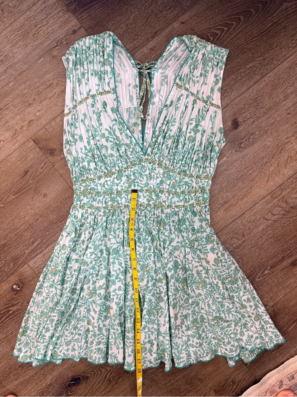 Poupette St Barth M Green Floral Boho Mini Dress Deep V - Picture 11 of 13